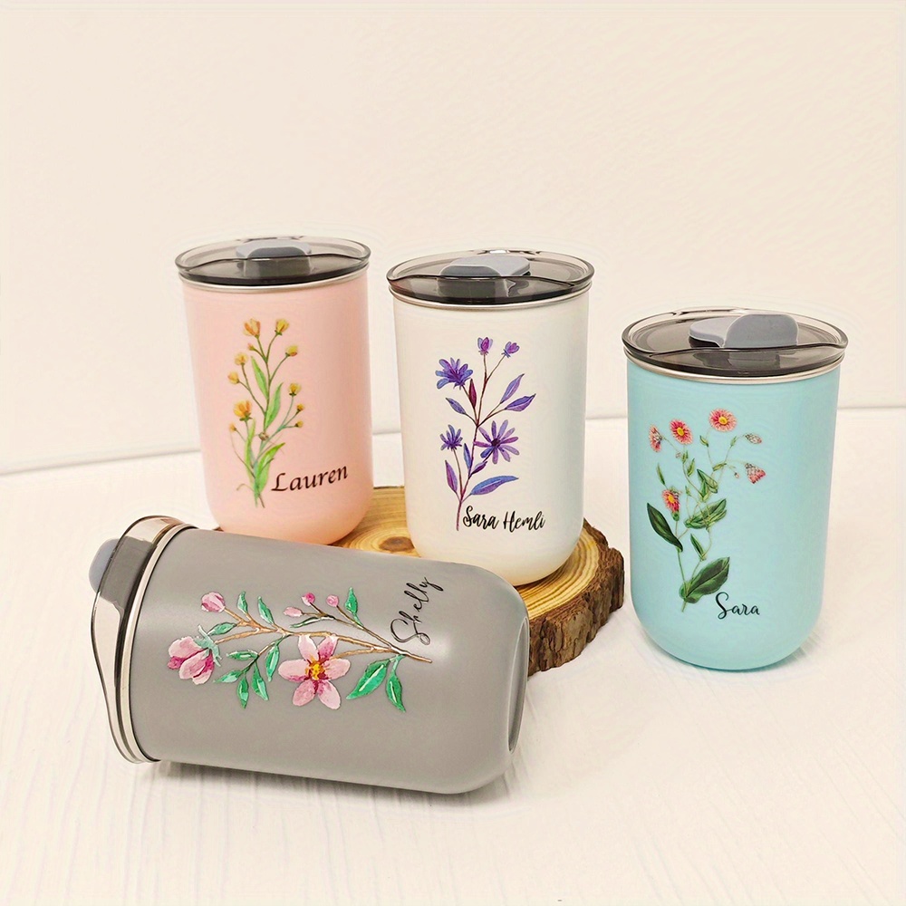 맞춤형 태어닝 플라워 스테인리스 스틸 텀블러(플립 뚜껑 - Coffee Tea Name 리뷰 및 가격