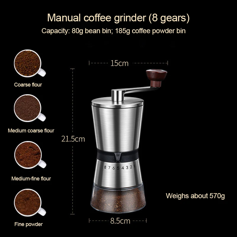 8단계 조절 가능한 수동 커피 그라인더, 세라믹 버링이 - Burr Hand Grinder 리뷰 및 가격